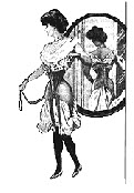 Lady looking at her outfit in the mirror
